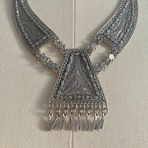 Vintage 1970s Silver 925 Sterling Lace Filigree Necklace