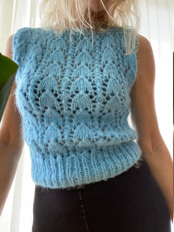 VINTAGE Mohair Aqua Crochet Shell Vest