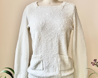 Vintage 1970s Courrèges Knit Boucle Sweater: Light Summer Sweater with Pockets Made in France