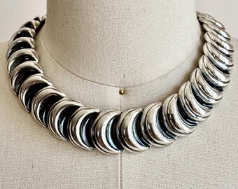 Vintage jaren 1940 1950 Napier zilveren plaat wassende maan schakel choker sleutelbeen ketting modernistische stijl gemaakt in de VS