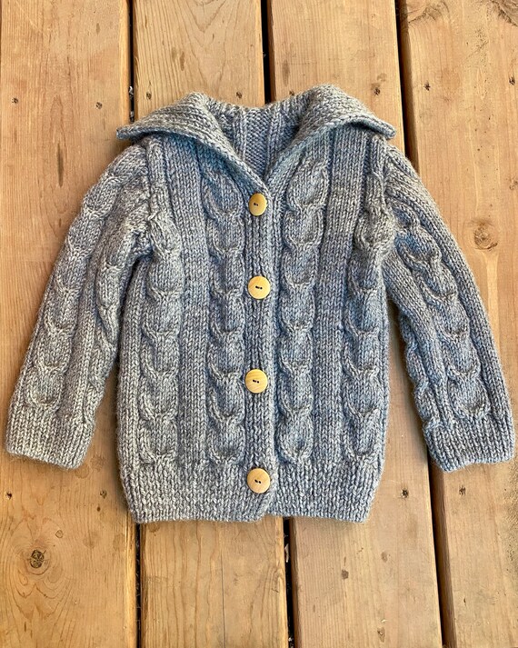 Vintage Kids Toddler Handknit Grey Marl Fisherman… - image 4