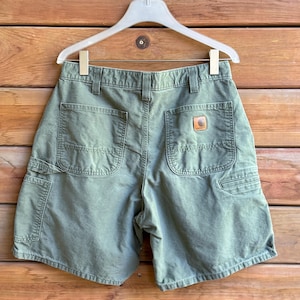 Vintage CARHARTT Carpenter Hemmed Olive Cotton Work Shorts size 34