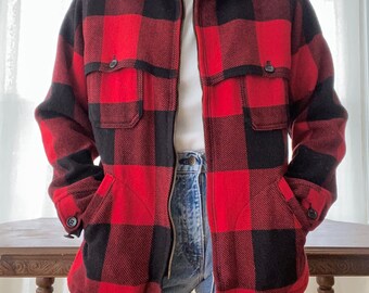 Vintage 1970s Woolrich Buffalo Check Plaid Wool Hunting Jacket
