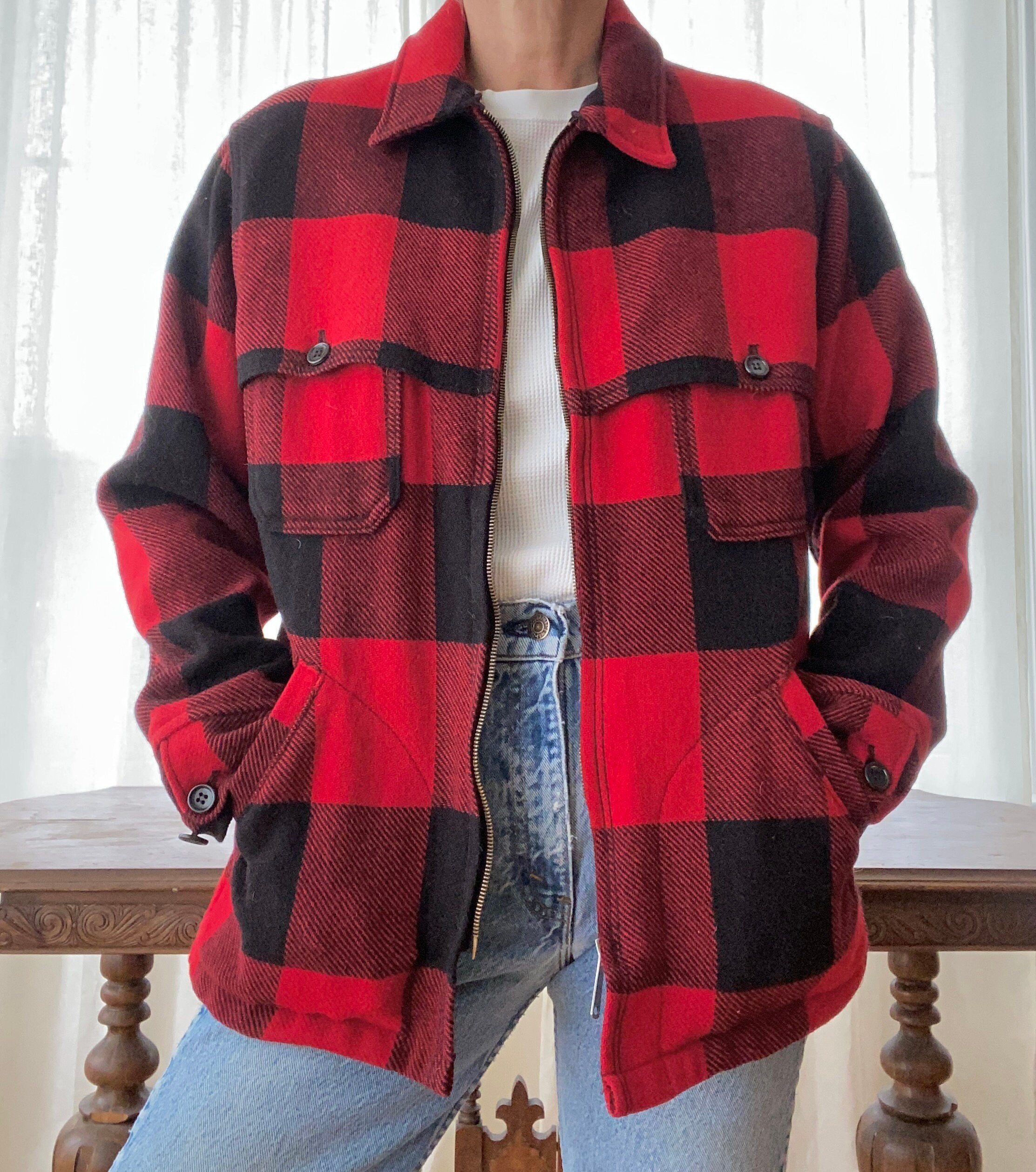 Vintage 1970s Woolrich Buffalo Check Plaid Wool Hunting Jacket