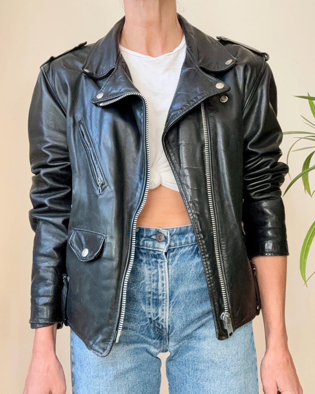 Vintage 1980s Black SCHOTT PERFECTO 115 Biker Motorcycle