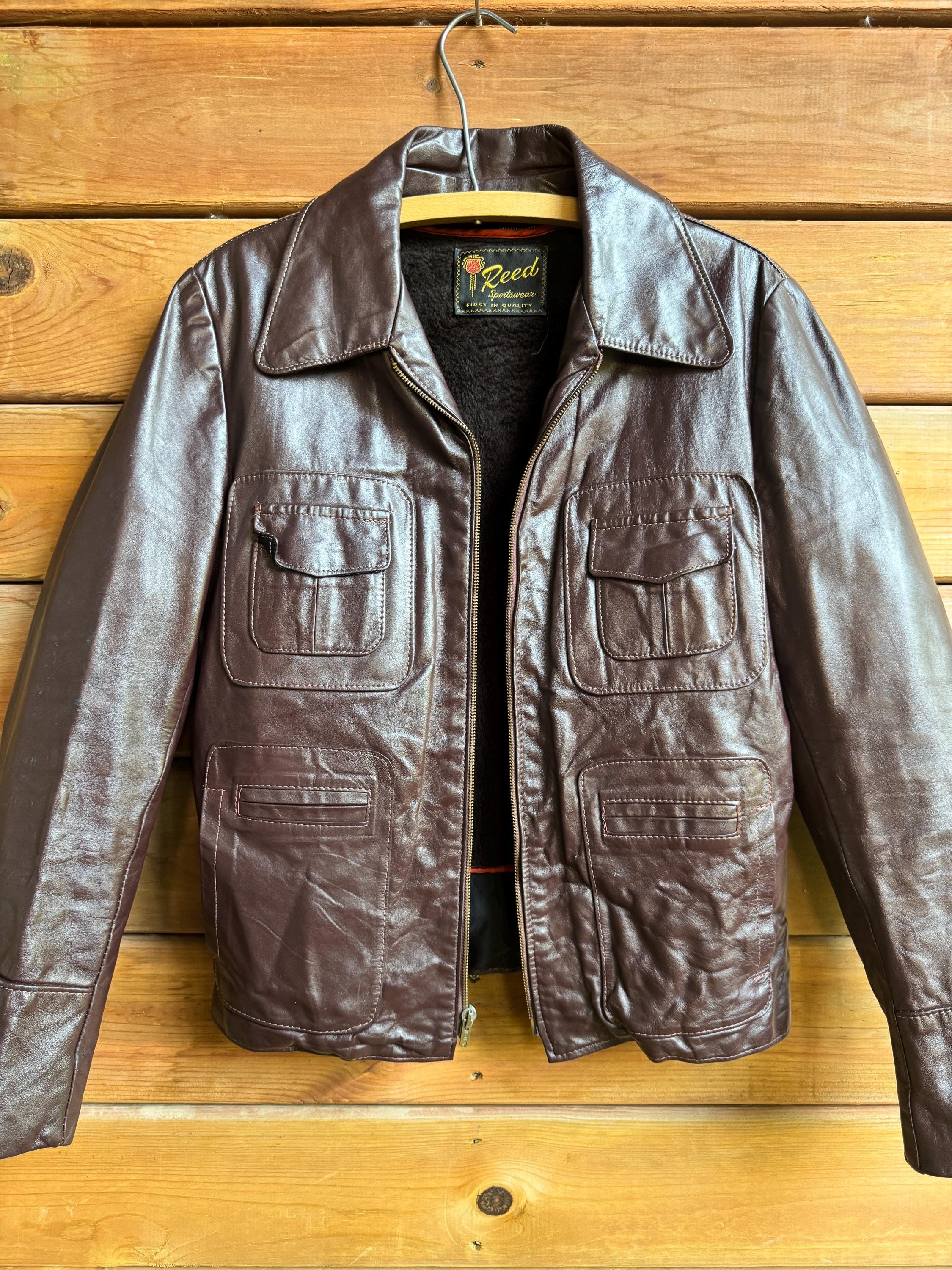 Vintage 70s Leather Cafe Racer Jacket: Reed Sportswear Detachable
