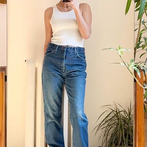 Vintage Wrangler Jeans Straight Leg Leather Patch Dark Wash image 4