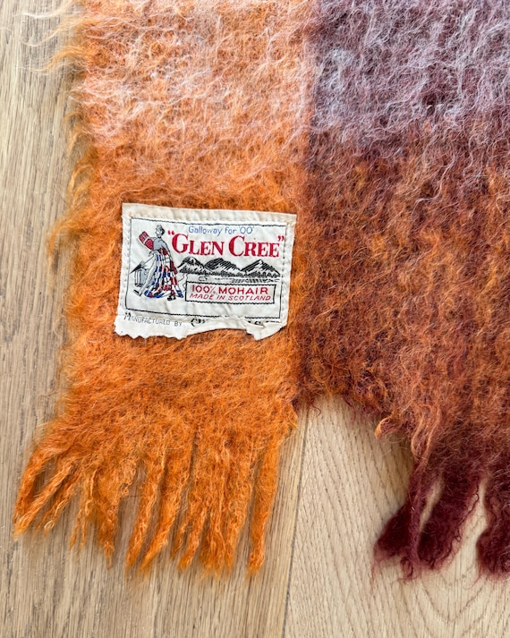 Vintage 1950s Glen Cree Mohair Throw Blanket: Orange Brown Check