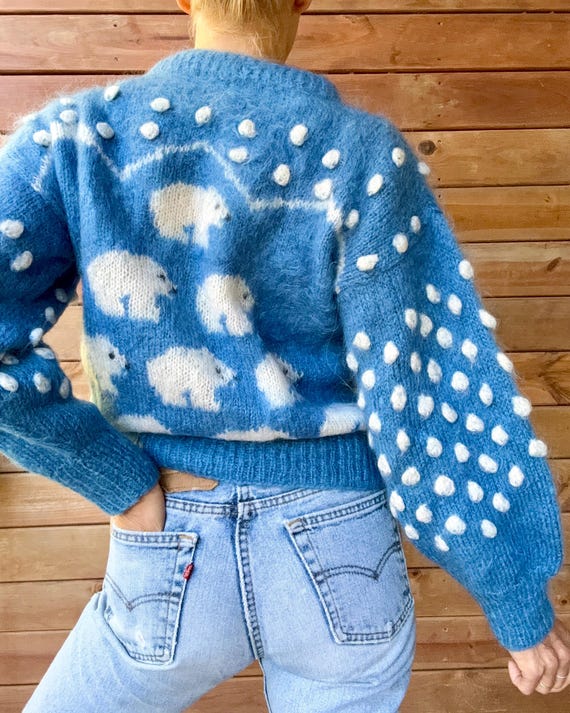 60s-70s mohair knit ペイズリー柄 90s ELLEN TRACY エレントレイシーモヘアカーディガン セーター