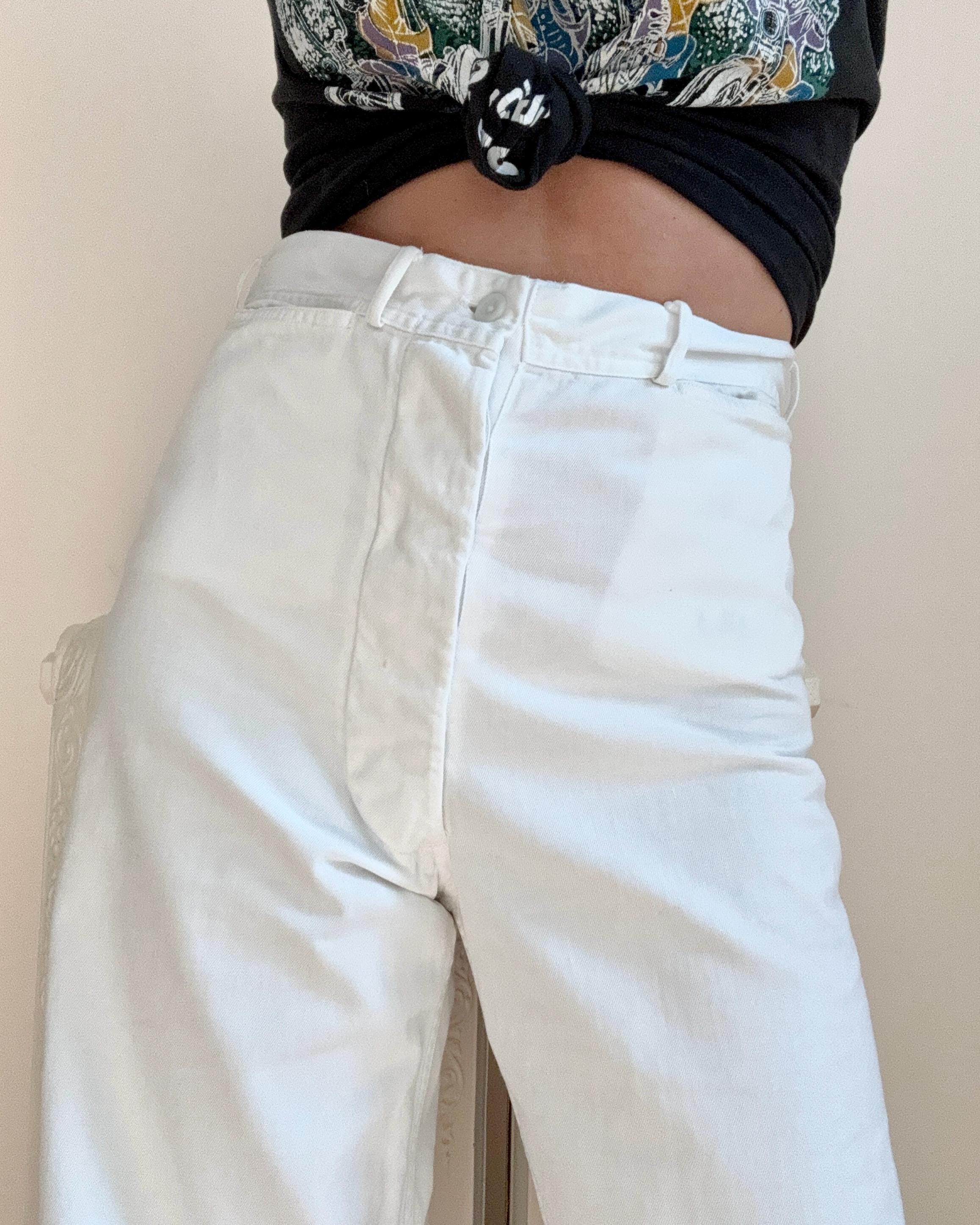 Vintage 1940s White US Navy Sailor Pant Trousers High Waist