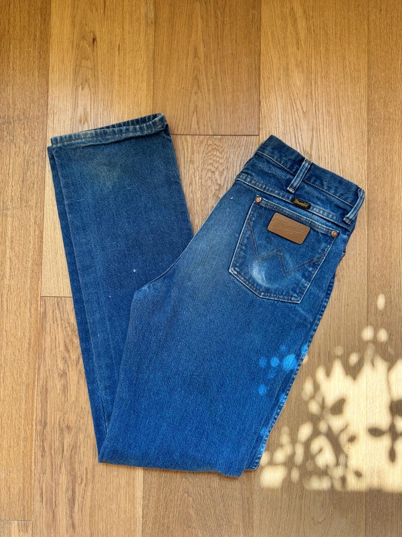 Vintage Wrangler Jeans Straight Leg Leather Patch Dark Wash image 8