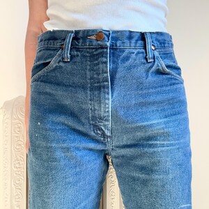 Vintage Wrangler Jeans Straight Leg Leather Patch Dark Wash image 7