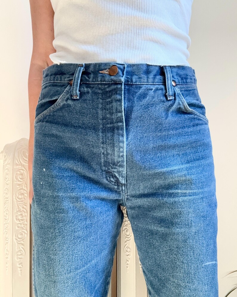 Vintage Wrangler Jeans Straight Leg Leather Patch Dark Wash image 7