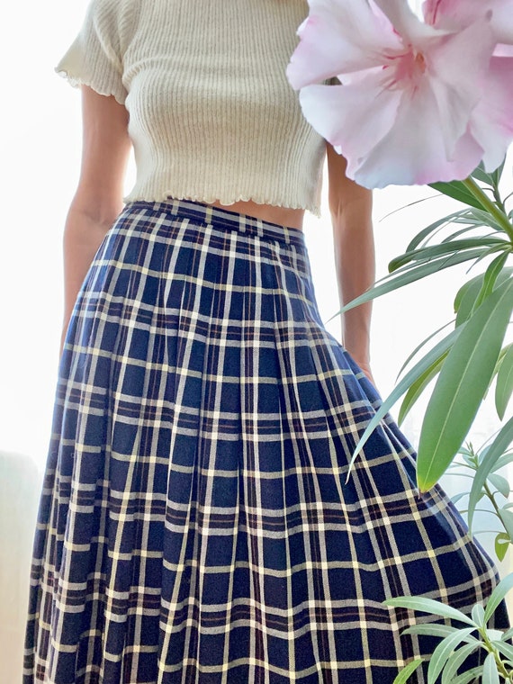 Vintage Pendleton Tartan Blue Pleated Skirt