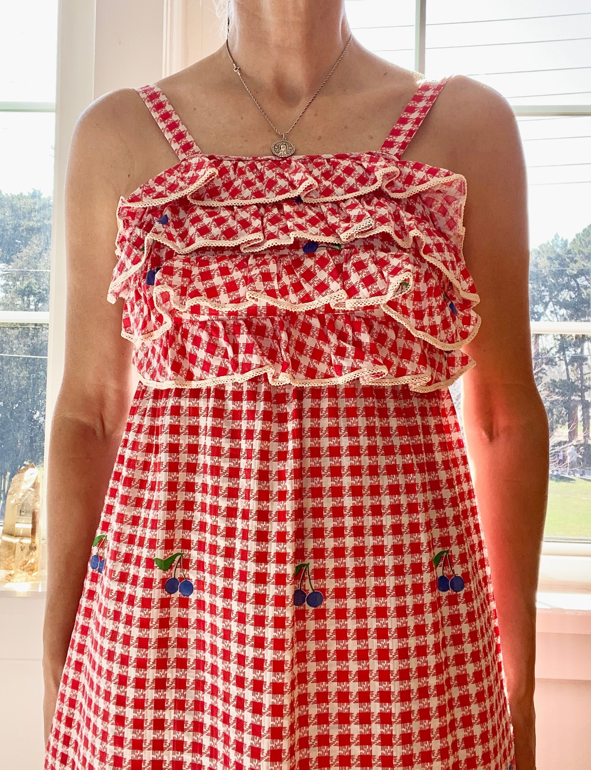 old navy red gingham dress Tie-Shoulder Gingham Mini Babydoll Swing Dress