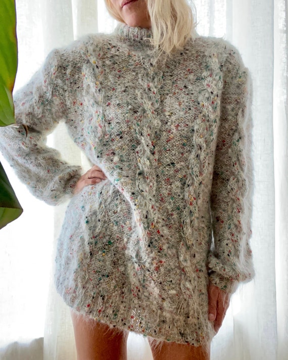 VINTAGE Light Grey Mohair Cable Sweater