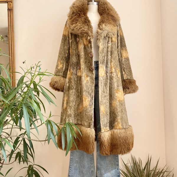 Vintage 1970s MAYS Faux Fur Velvet Penny Lane Coat ML 8 Made in France