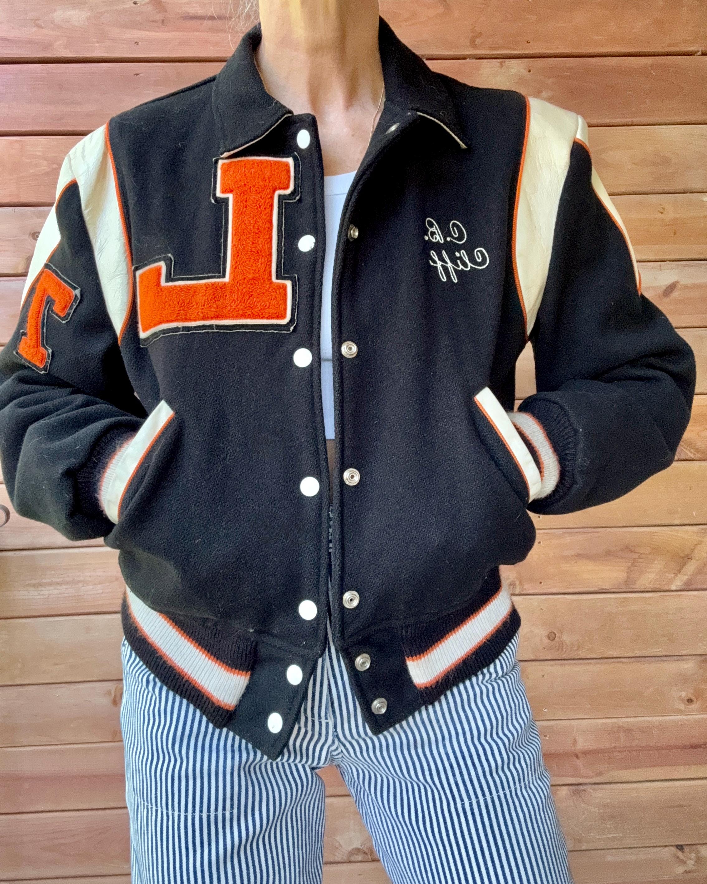 Veste Vintage Varsity Letterman Hollaway Homme XL - Laine Et Cuir, Noir/violet, Occasion Très Bon état