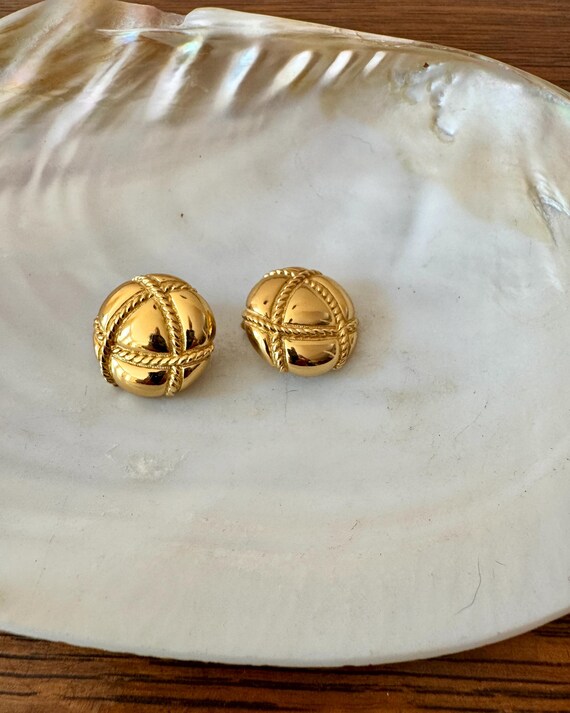 Vintage Dior Signed Christian Dior Gold Plate Round Criss Cross