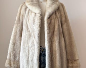 Vintage Pearl Mink Fur Coat , Champagne Color 3/4 Length, Shawl Collar