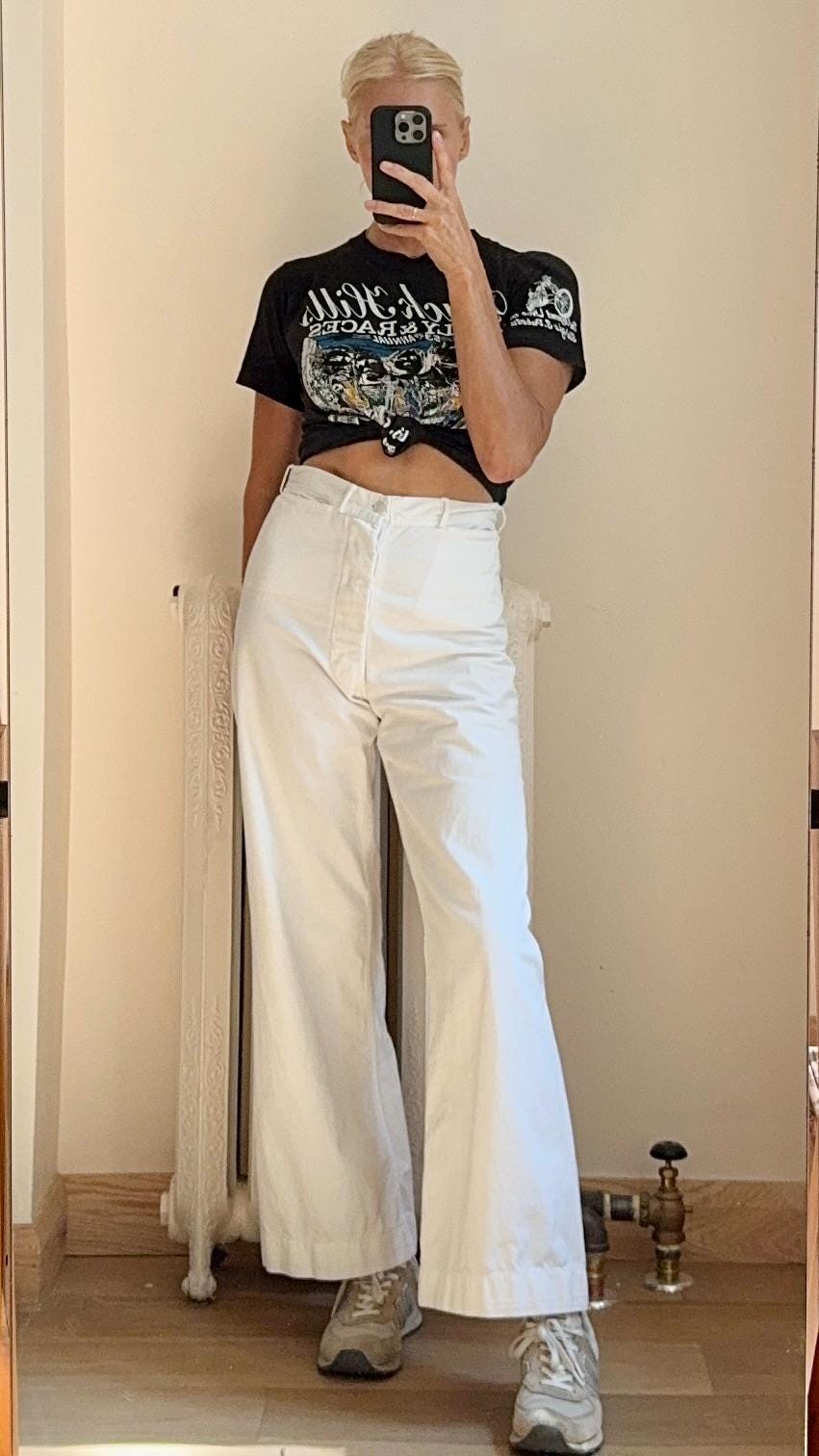 Vintage 1940s US Navy Sailor Trousers: White Cotton High