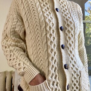 Cardigan Vintage in Lana Fisherman Cream S M immagine 3