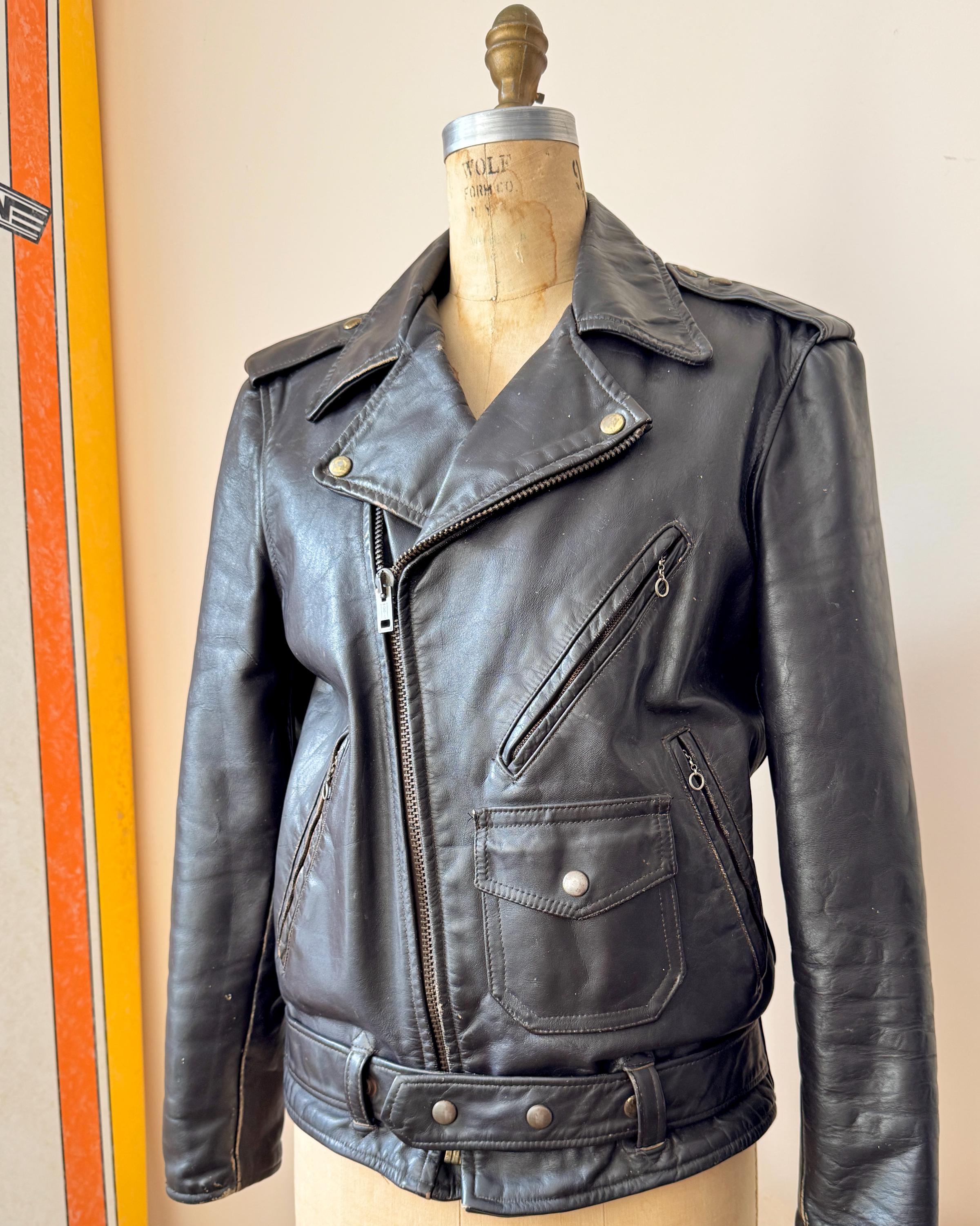 Vintage 1960s Fidelity Leather Motorcycle Jacket, Ranger Style