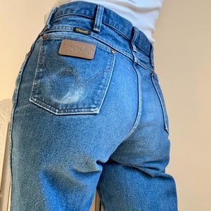 Vintage Wrangler Jeans Straight Leg Leather Patch Dark Wash image 1