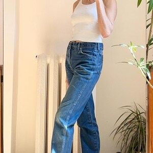 Vintage Wrangler Jeans Straight Leg Leather Patch Dark Wash image 6
