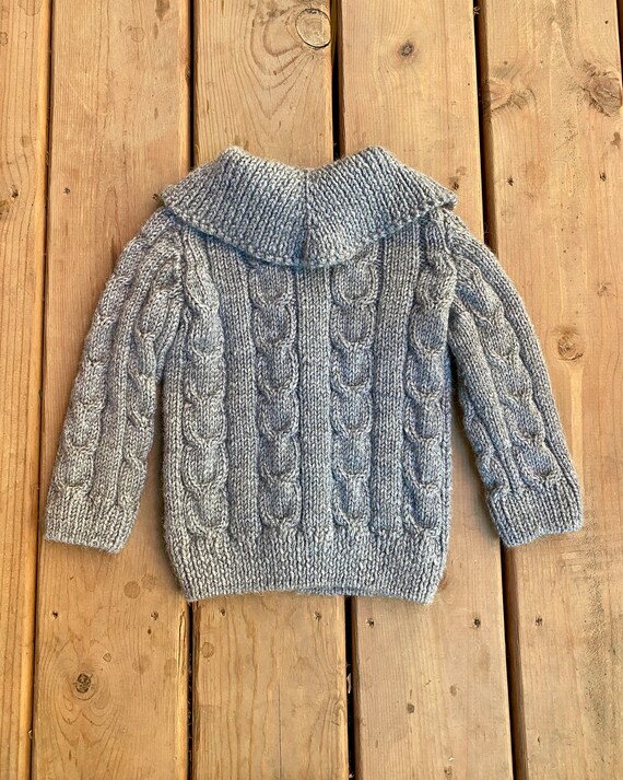 Vintage Kids Toddler Handknit Grey Marl Fisherman… - image 2