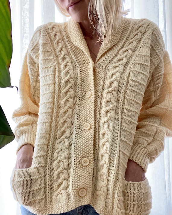 VINTAGE Cable Shawl Collar Cardigan