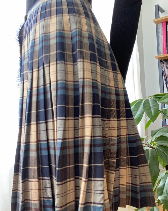 Vintage Wrap Tartan Blue Pleated Kilt