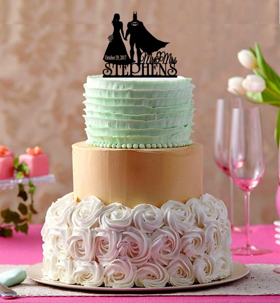 Bride And Groom Wedding Cake Topper Batman Silhouette Mr And Etsy