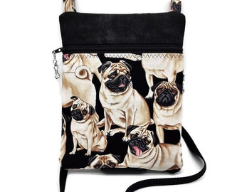 Cellphone bag Small crossbody bag Small fabric bag Smartphone pouch Crossbody phone bag Small crossbody tote fabric pouch Pug phone bag