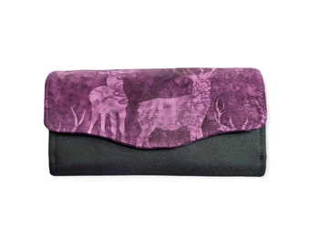 Clutch wallet Big wallet Ladies Wallet Large wallet Batik wallet Deer wallet Purple wallet Purple and black wallet Women's wallet purse