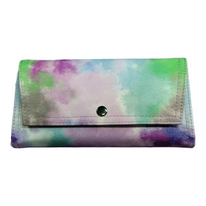 Cartera de mujer Monedero delgado Monedero para damas Monedero de color nubes 12 ranuras para tarjetas Monedero de cuero sintético Monedero cerrado Billfold Soporte de efectivo