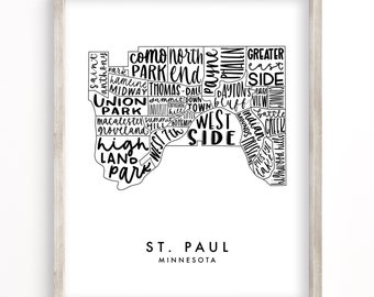 St. Paul, Minnesota Neighborhood Map | Digital Download
