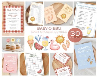 Editable Baby-Q Barbeque Baby Shower Bundle | Printable Templates | Watercolor Summer BBQ