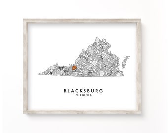 Blacksburg, Virginia State Map | Digital Download