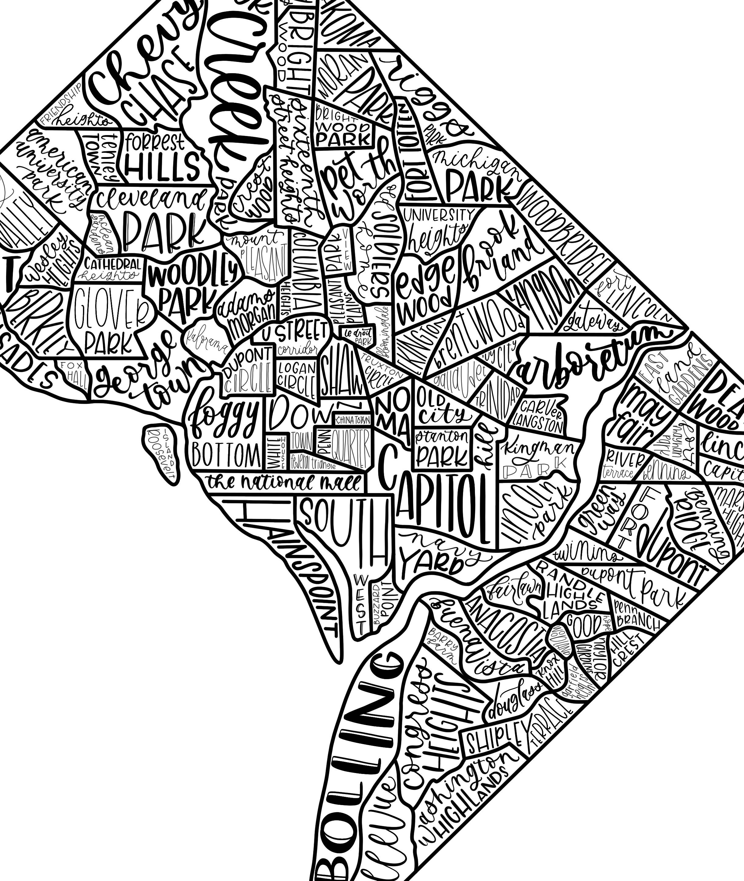 Washington, D.C. Neighborhood Map Digital Download Etsy