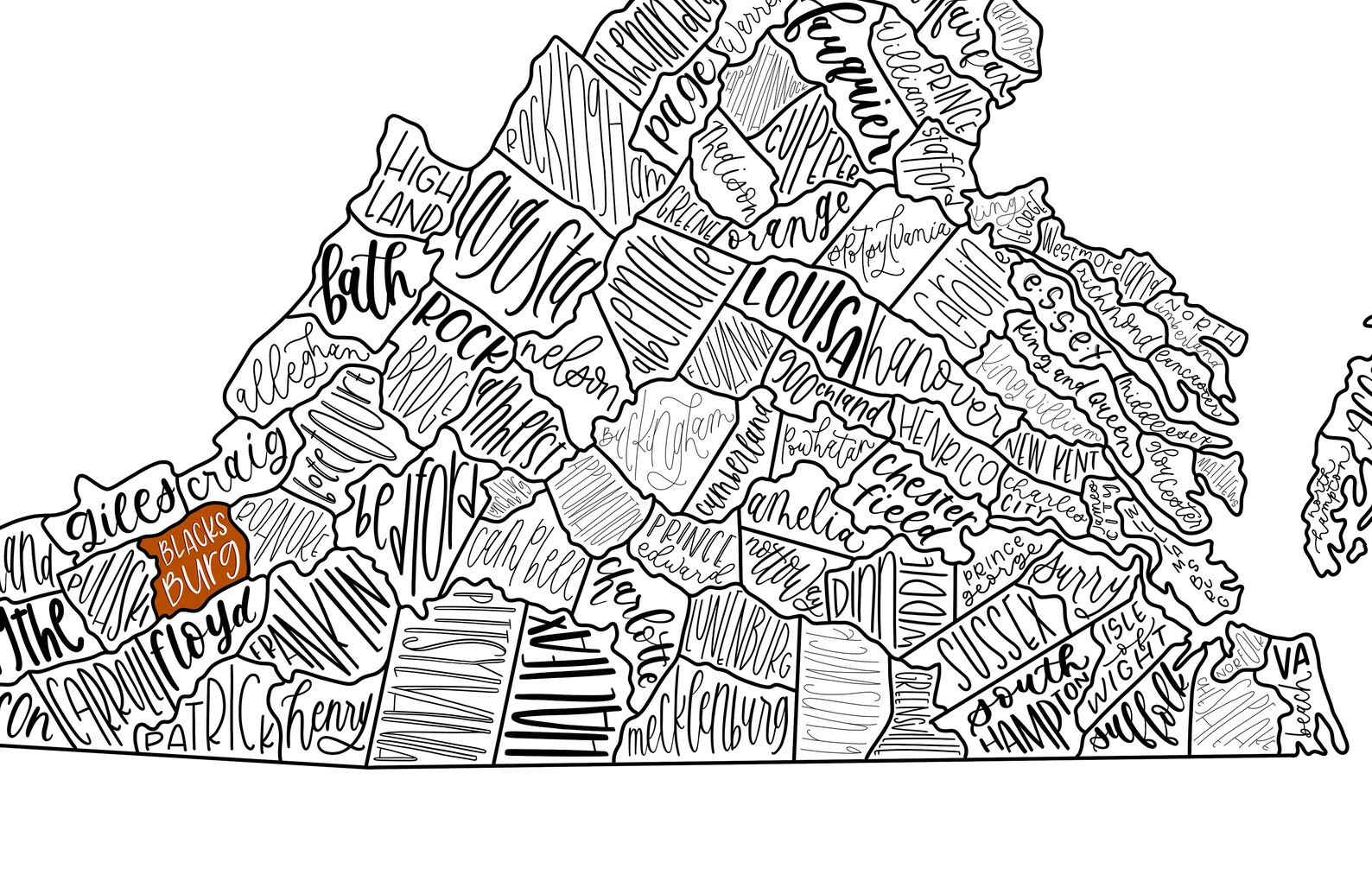 Blacksburg, Virginia State Map Digital Download Etsy