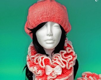 Short CandyPink Ruffle Scarf & Hat