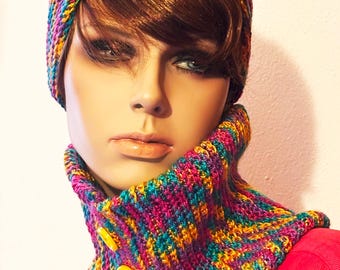 Multicolor headband + neck warmer set