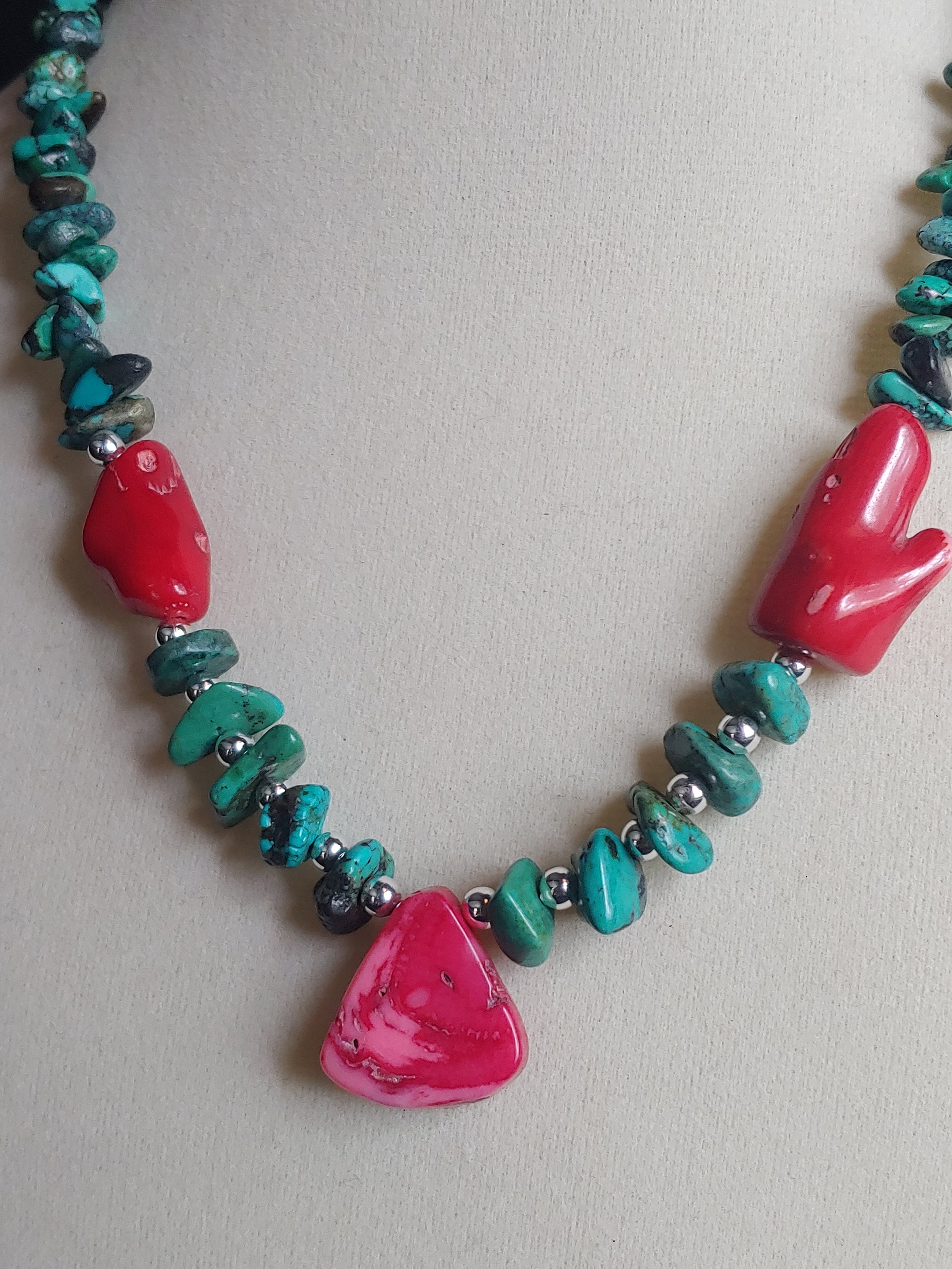 Turquoise chips and Pebbles and Bamboo Coral branches and Teardrop ...