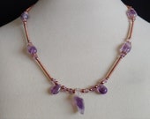 Amethyst (rondelles, ovals, teardrops, nugget) and Copper necklace