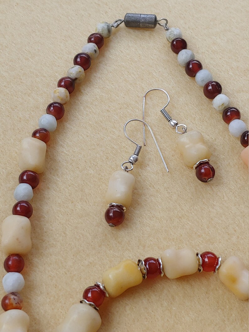 Grandxii Multi-Layer Pearl Jewelry Set | Necklace, Bracelet & Earrings | Dark Red Imitation Pearl - View #6
