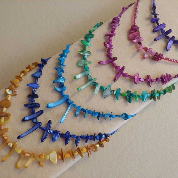 Mother-of-Pearl Sticks, Chips, and Pebbles with Glass Seed Beads necklace (7 color variations)