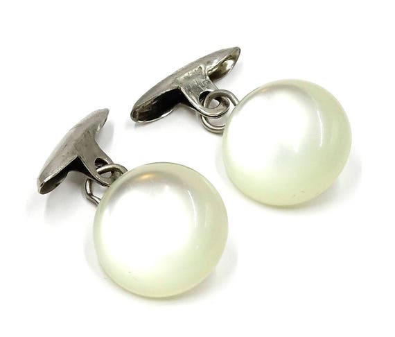 Vintage White Moonglow Lucite Button Cufflinks - image 1