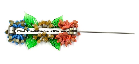 Rare Beaded Wood And Glass Miriam Haskell Flower … - image 7