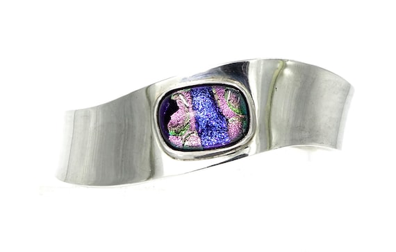 Sterling Dichroic Glass Wave Cuff Bracelet From M… - image 1